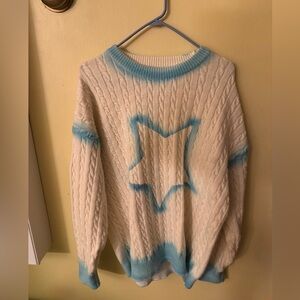 Aelfric Eden Over Sized Sweater Star Y2K Blue + White